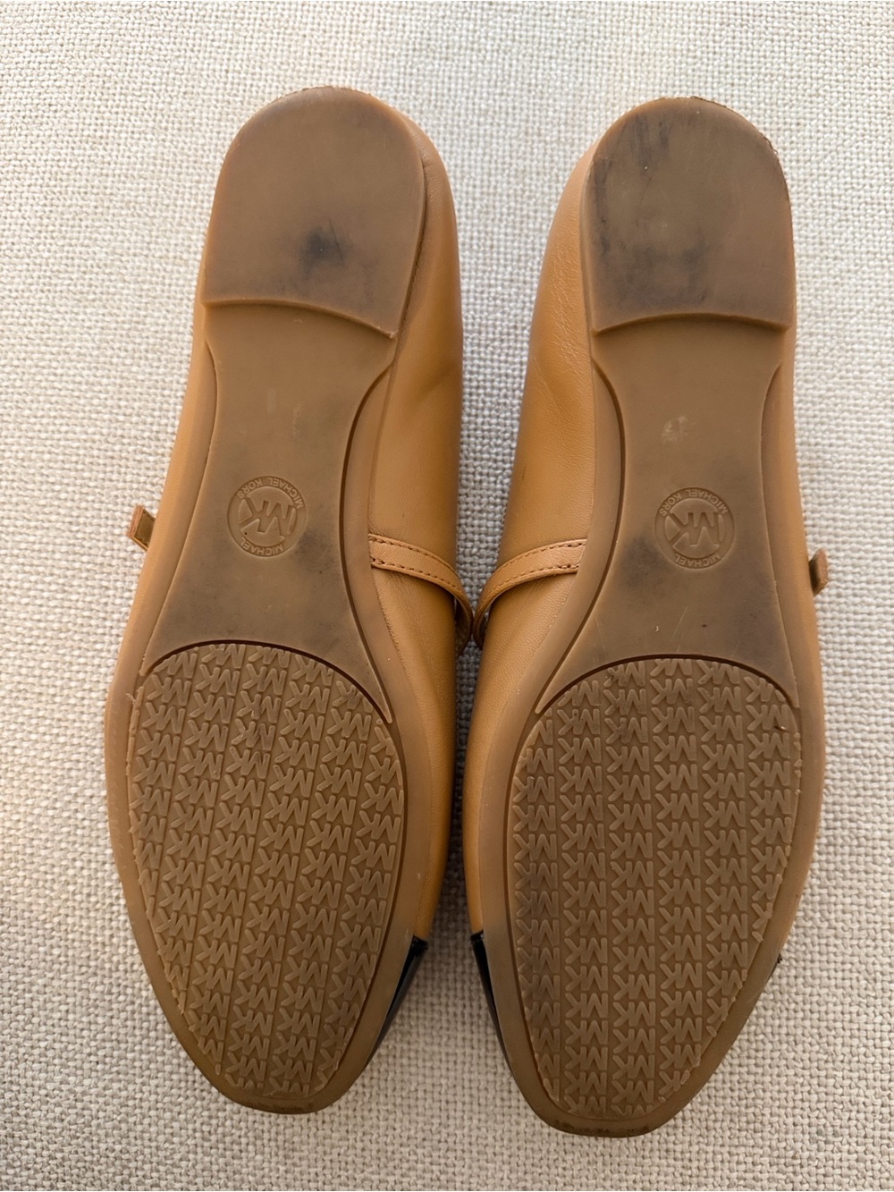Michael Kors Tan Leather Mary Jane Flats with Black Patent Cap Toe - Picture 9 of 12